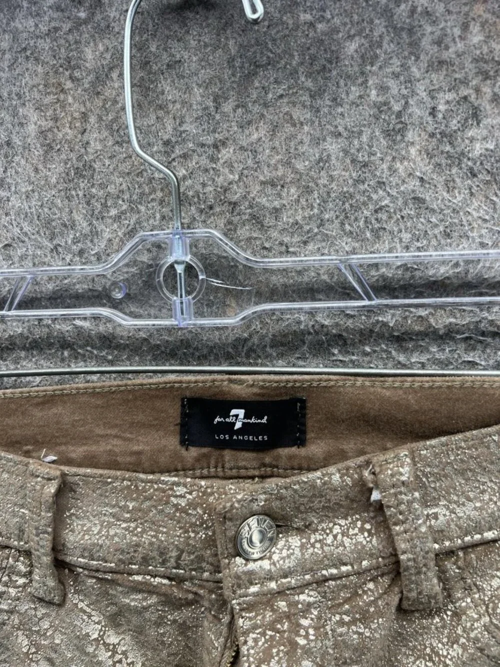 7 For All Mankind Jeans Womens 32 Gold Glitter Skinny Stretch Denim Pants